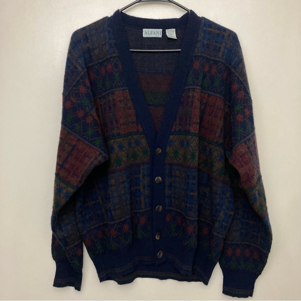 Vintage ALFANI Men’s Wool Blend Abstract Pattern Sweater Cardigan Size M
